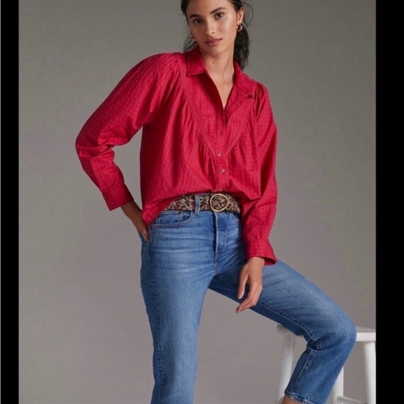 Anthropologie Pilcro Lace Back Western Buttondown Size Medium - Picture 1 of 16